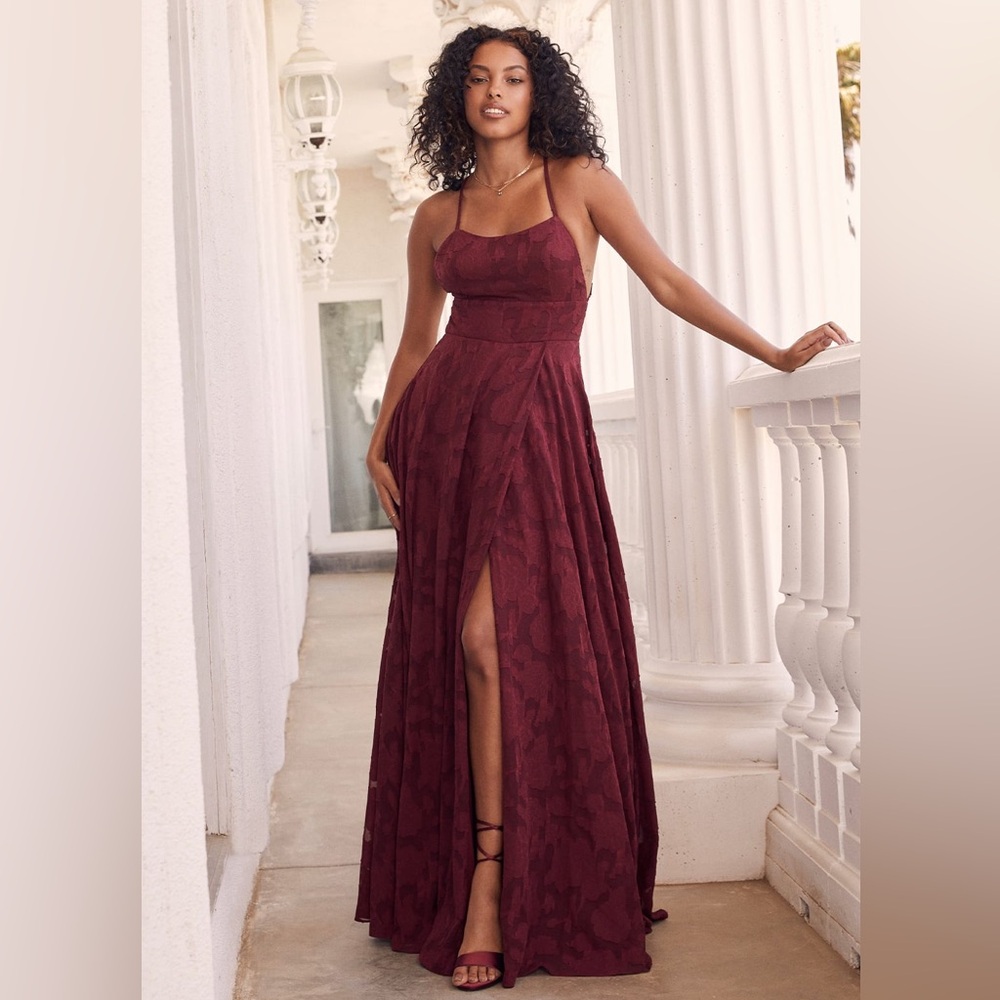 Lulu’s: Let There Be Romance Burgundy Burnout Floral Maxi Dress